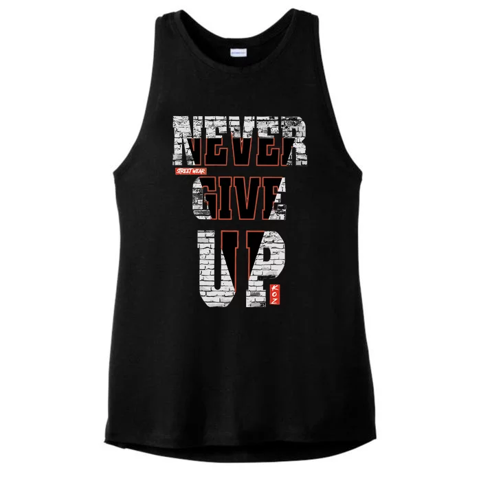 Never Give Up Stronger Support Inspiration Ladies Tri-Blend Wicking Tank