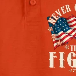 Never Give Up The Fight 1776 USA American Flag Dry Zone Grid Performance Polo