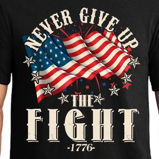 Never Give Up The Fight 1776 USA American Flag Pajama Set