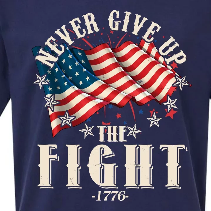 Never Give Up The Fight 1776 USA American Flag Sueded Cloud Jersey T-Shirt