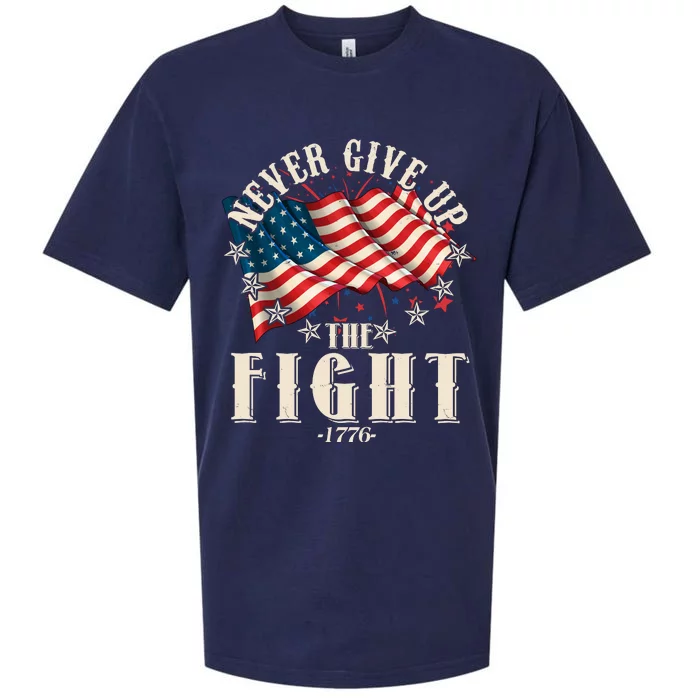 Never Give Up The Fight 1776 USA American Flag Sueded Cloud Jersey T-Shirt