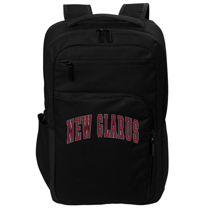 New Glarus Wisconsin Souvenir College Style Red Text Impact Tech Backpack