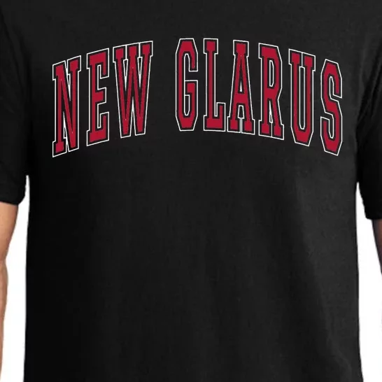 New Glarus Wisconsin Souvenir College Style Red Text Pajama Set