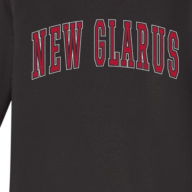 New Glarus Wisconsin Souvenir College Style Red Text Baby Long Sleeve Bodysuit