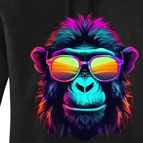 Neon Gorilla with Sunglasses. Women's Pullover Hoodie