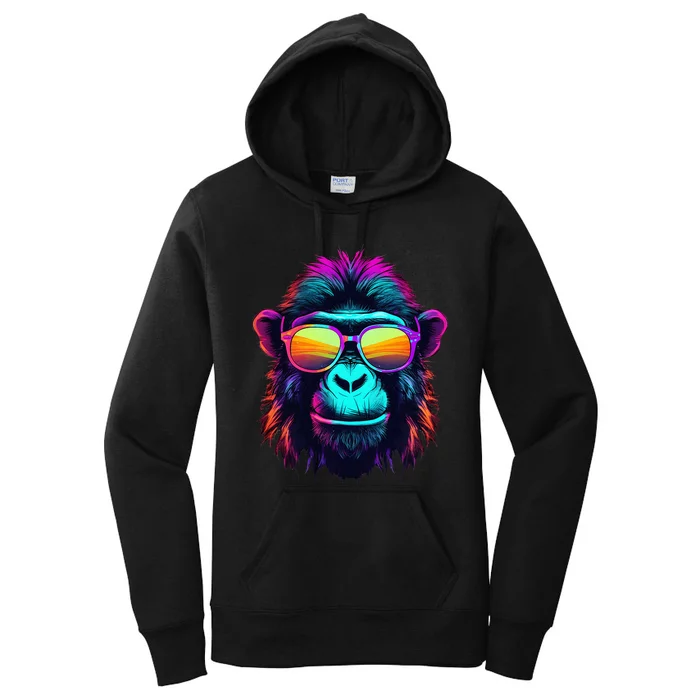 Neon Gorilla with Sunglasses. Women's Pullover Hoodie