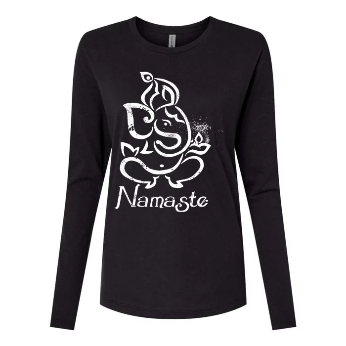 Namaste Ganesh Yoga With Vintage Indian Elephant Design Gift Womens Cotton Relaxed Long Sleeve T-Shirt