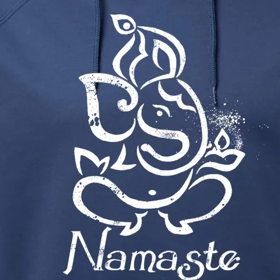 Namaste Ganesh Yoga With Vintage Indian Elephant Design Gift Performance Fleece Hoodie