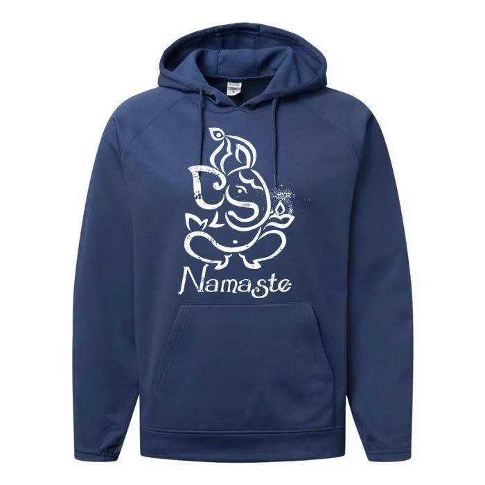 Namaste Ganesh Yoga With Vintage Indian Elephant Design Gift Performance Fleece Hoodie