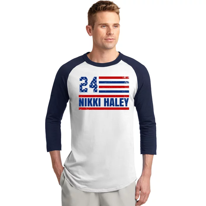 Nikki Haley 2024 American Flag Election Baseball Sleeve Shirt