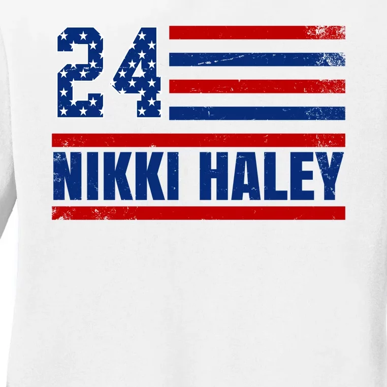 Nikki Haley 2024 American Flag Election Ladies Long Sleeve Shirt