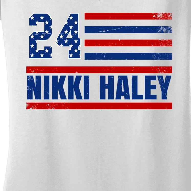 Nikki Haley 2024 American Flag Election Women's V-Neck T-Shirt