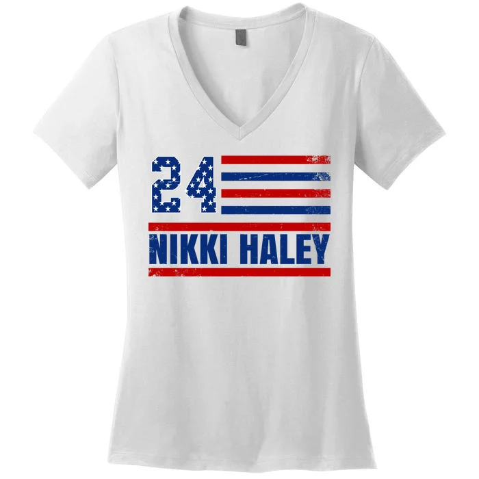 Nikki Haley 2024 American Flag Election Women's V-Neck T-Shirt