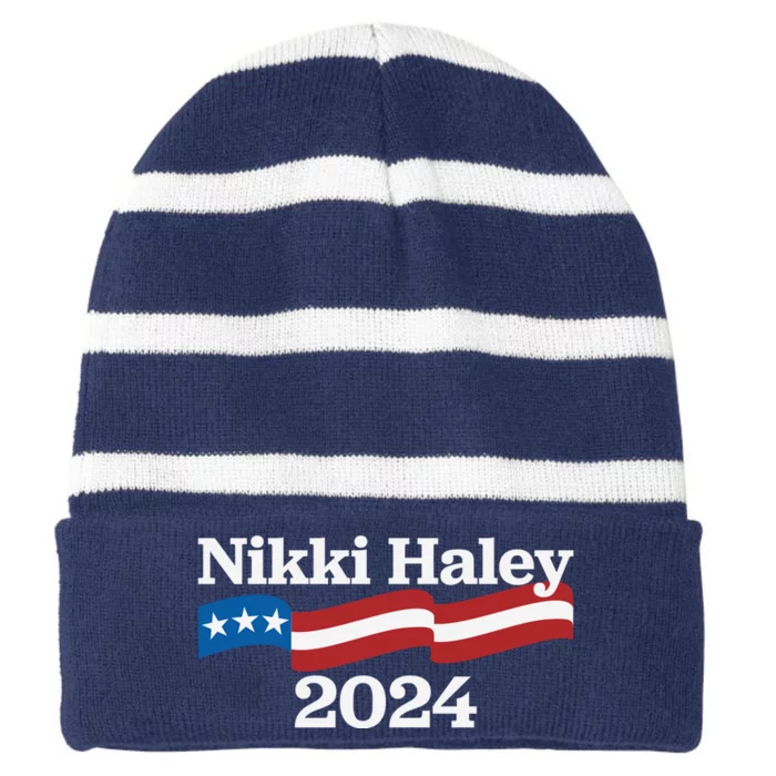 Nikki Haley 2024 For President Flag Logo Striped Beanie with Solid Band