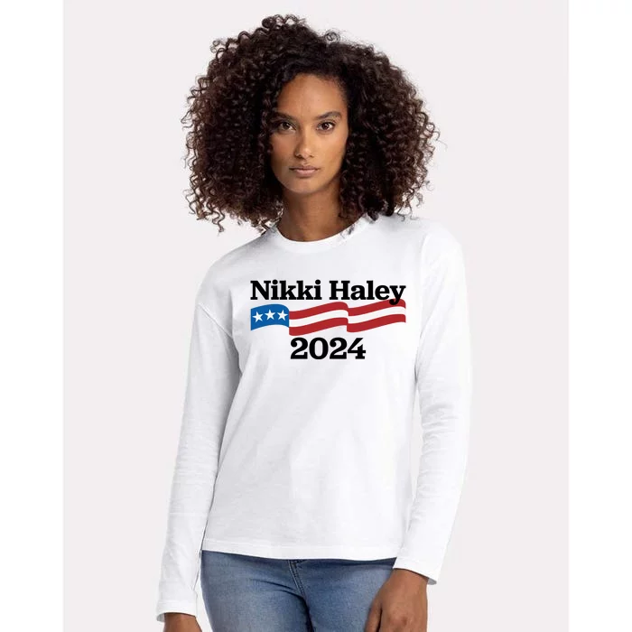 Nikki Haley 2024 For President Flag Logo Womens Cotton Relaxed Long Sleeve T-Shirt