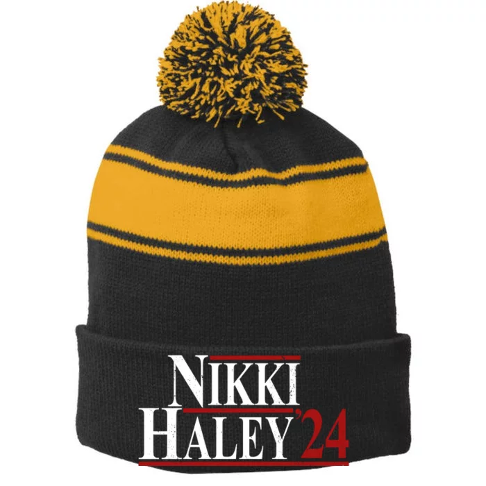 Nikki Haley 2024 Vintage Election Stripe Pom Pom Beanie