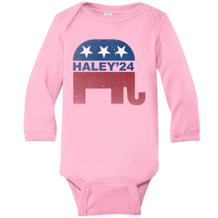 Nikki Haley 2024 For President Vintage Baby Long Sleeve Bodysuit