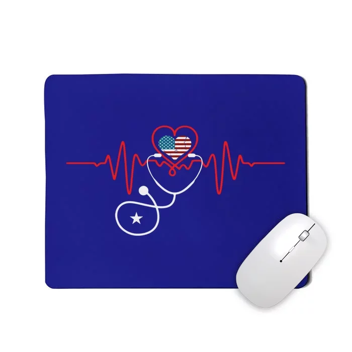 Nurse Heartbeat 4Th July Stethoscope Heart Student Nurse Gift Mousepad