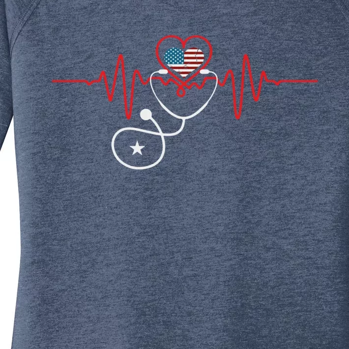 Nurse Heartbeat 4Th July Stethoscope Heart Student Nurse Gift Women's Perfect Tri Tunic Long Sleeve Shirt