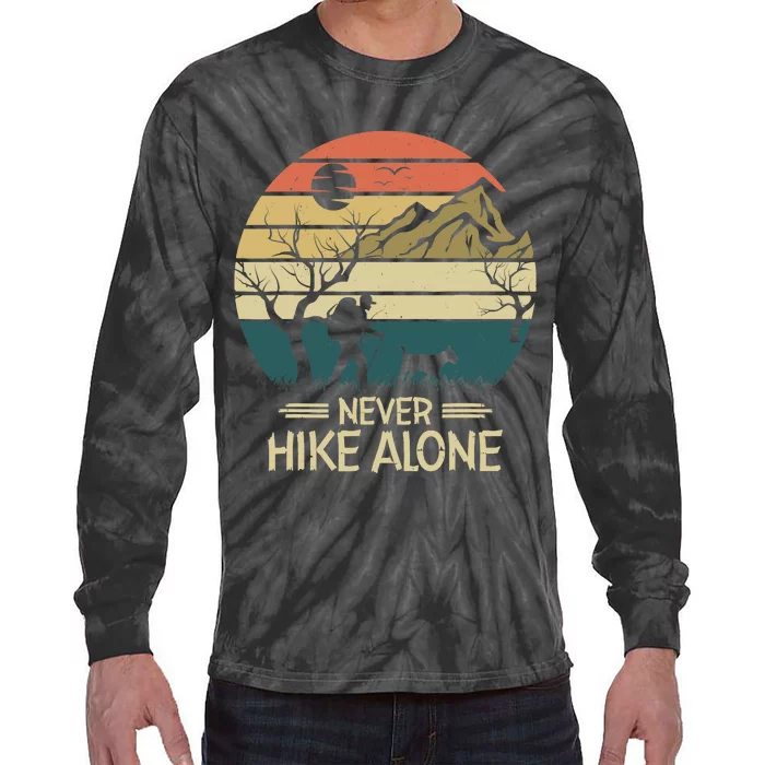 Never Hike Alone Dog Mountain Hiking Hiker Tie-Dye Long Sleeve Shirt