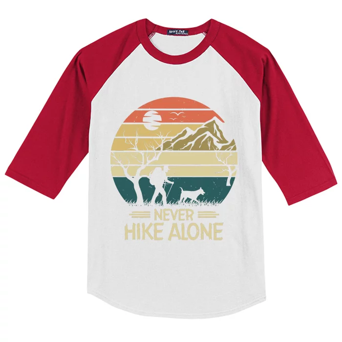 Never Hike Alone Dog Mountain Hiking Hiker Kids Colorblock Raglan Jersey