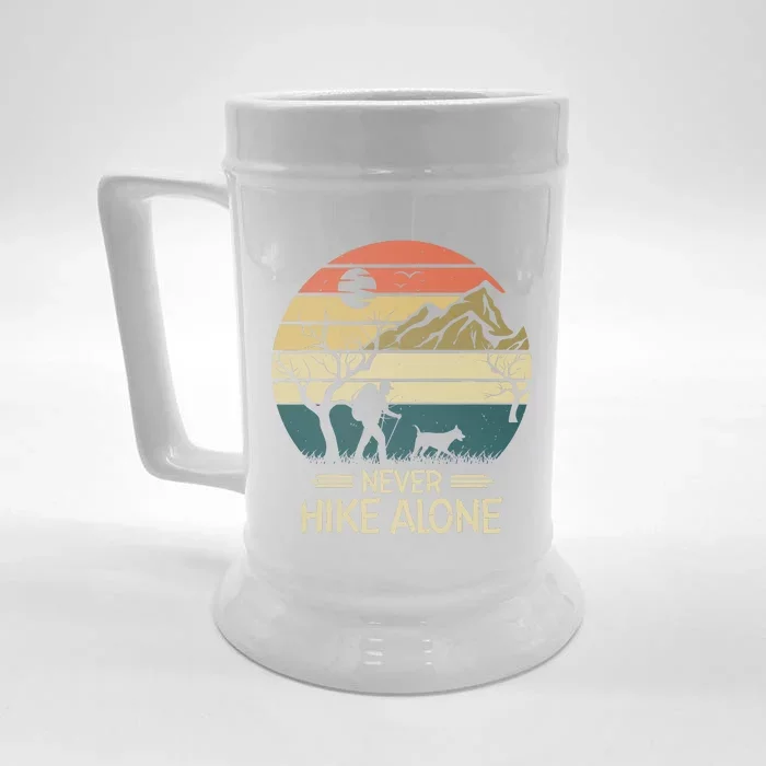 Never Hike Alone Dog Mountain Hiking Hiker Front & Back Beer Stein