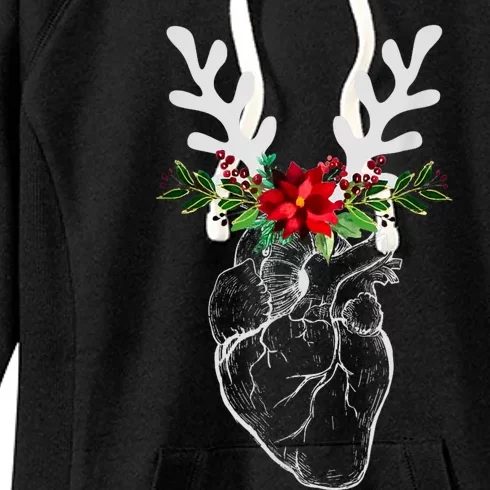 Nurse Heart Anatomy Reindeer Heart Cath Lab Rn Cardiology Hu Women's Fleece Hoodie