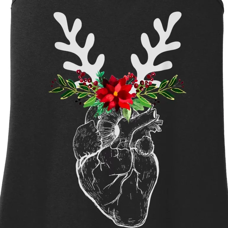 Nurse Heart Anatomy Reindeer Heart Cath Lab Rn Cardiology Hu Ladies Essential Tank