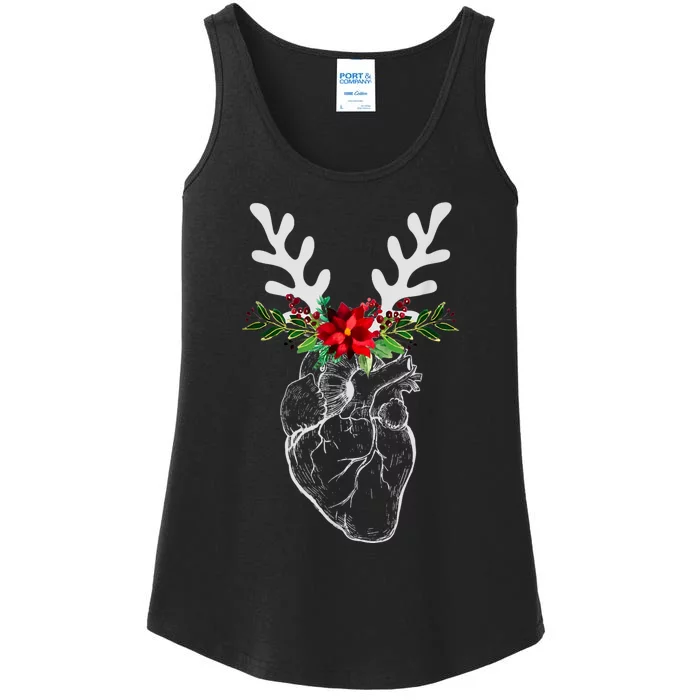 Nurse Heart Anatomy Reindeer Heart Cath Lab Rn Cardiology Hu Ladies Essential Tank