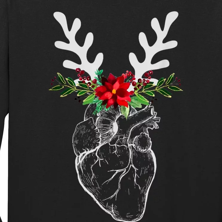 Nurse Heart Anatomy Reindeer Heart Cath Lab Rn Cardiology Hu Tall Long Sleeve T-Shirt