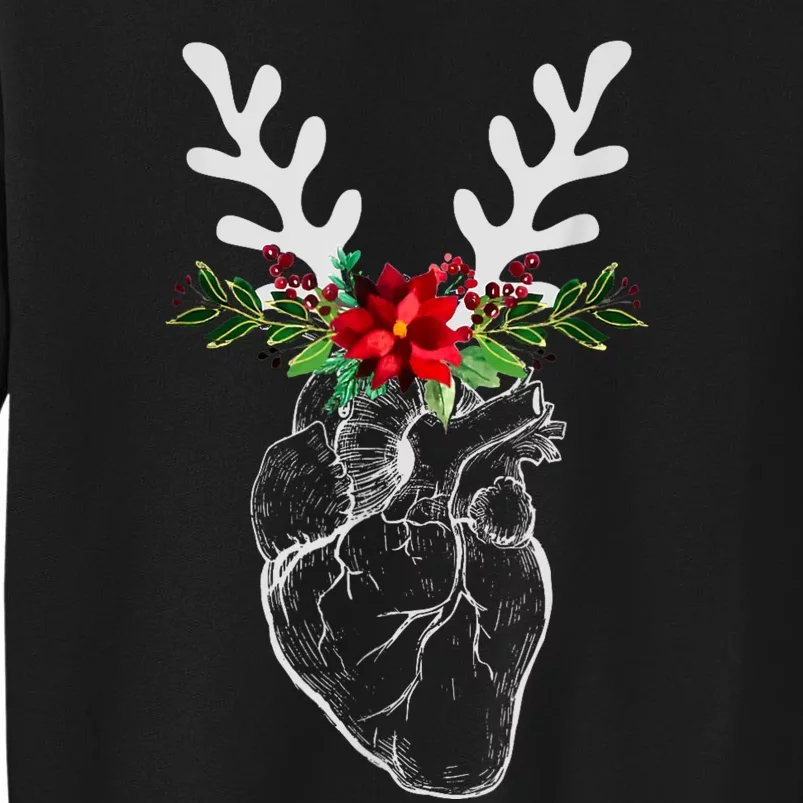 Nurse Heart Anatomy Reindeer Heart Cath Lab Rn Cardiology Hu Tall Sweatshirt