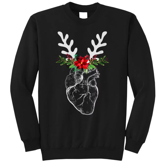 Nurse Heart Anatomy Reindeer Heart Cath Lab Rn Cardiology Hu Tall Sweatshirt