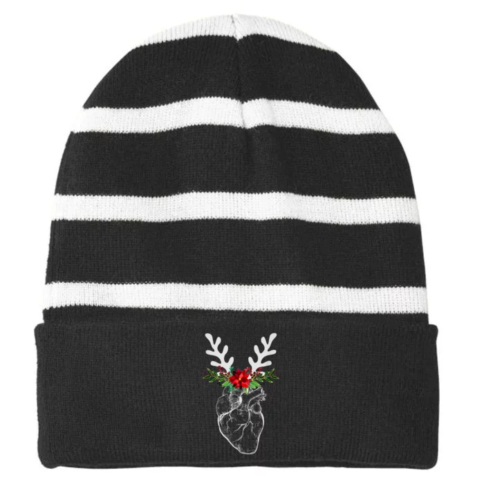 Nurse Heart Anatomy Reindeer Heart Cath Lab Rn Cardiology Hu Striped Beanie with Solid Band