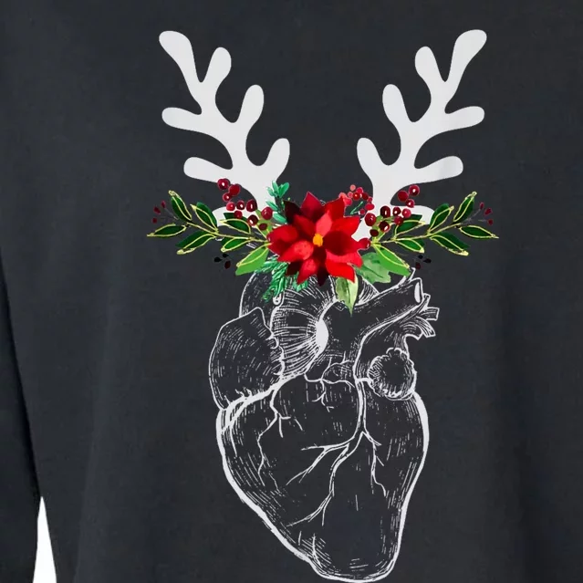 Nurse Heart Anatomy Reindeer Heart Cath Lab Rn Cardiology Hu Cropped Pullover Crew