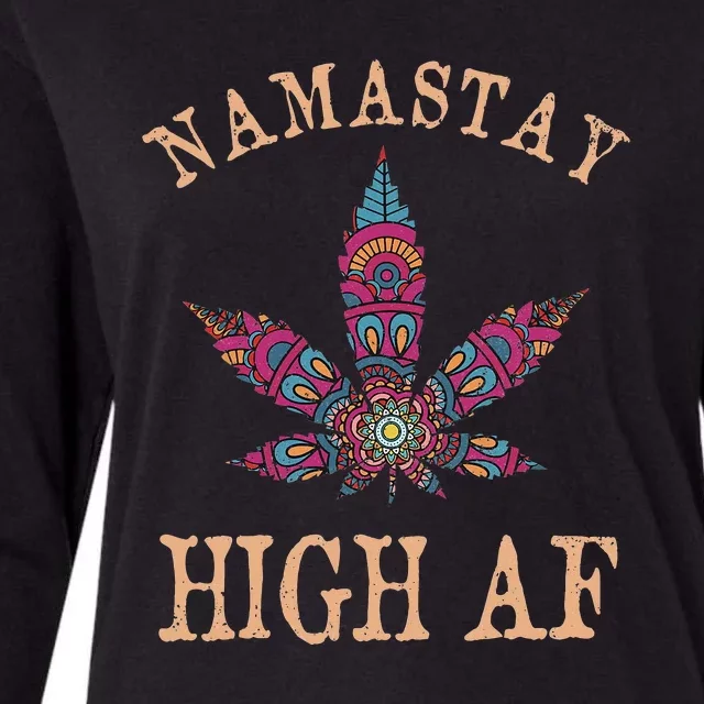 Namastay High AF Yoga Lover Namaste Weed Leaf Womens Cotton Relaxed Long Sleeve T-Shirt