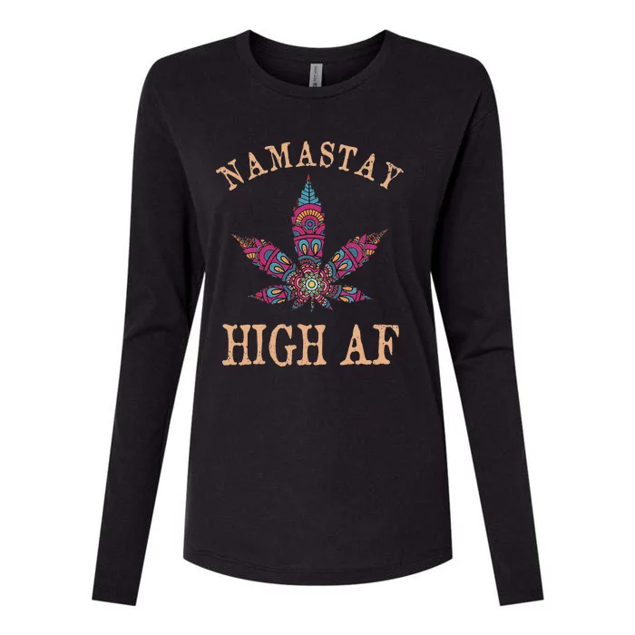 Namastay High AF Yoga Lover Namaste Weed Leaf Womens Cotton Relaxed Long Sleeve T-Shirt