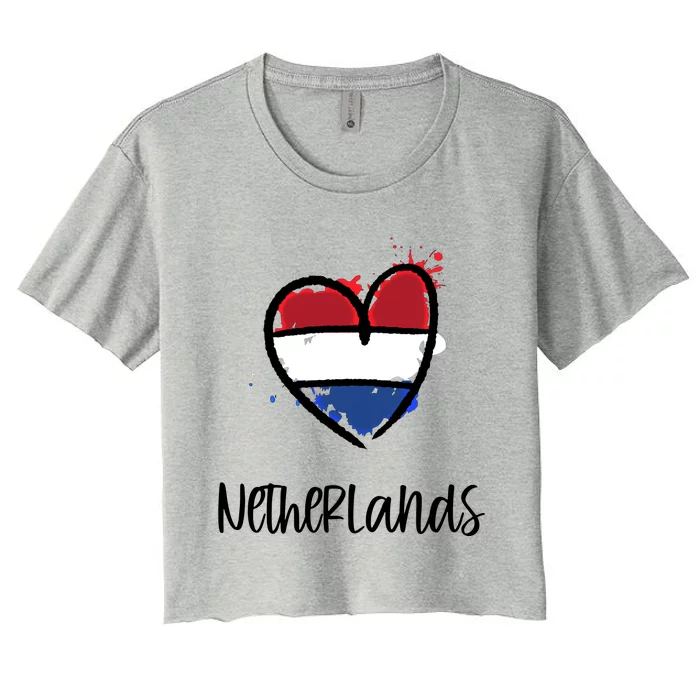 Netherland Heart Art Flag Cute Europe Minimal Dutch Gift Cool Gift Women's Crop Top Tee