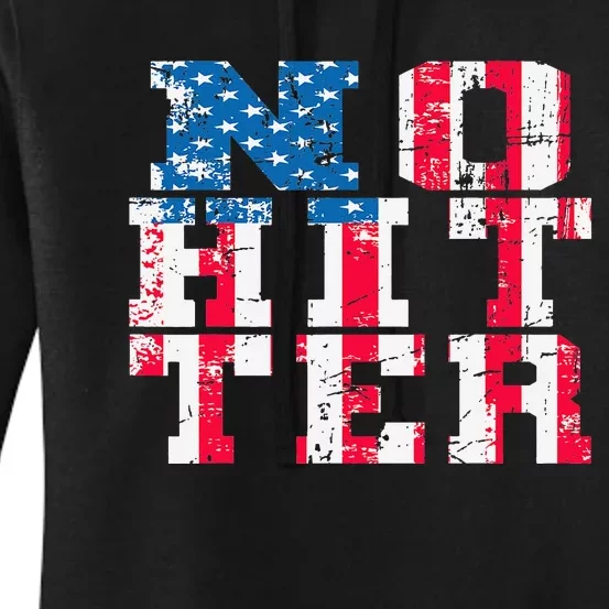 No Hitter Baseball US Flag 4th of July USA Artwork Women's Pullover Hoodie