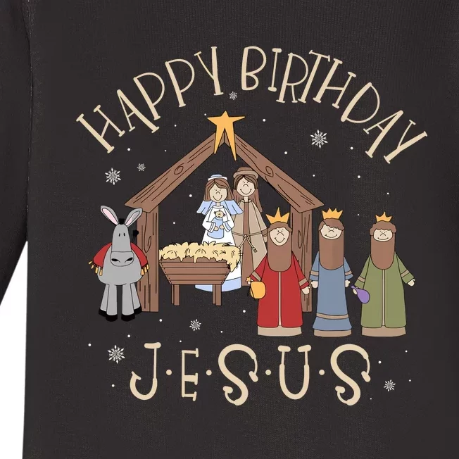 Nativity Happy Birthday Jesus Christmas Nativity Christian Baby Long Sleeve Bodysuit