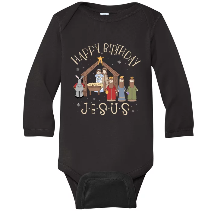 Nativity Happy Birthday Jesus Christmas Nativity Christian Baby Long Sleeve Bodysuit