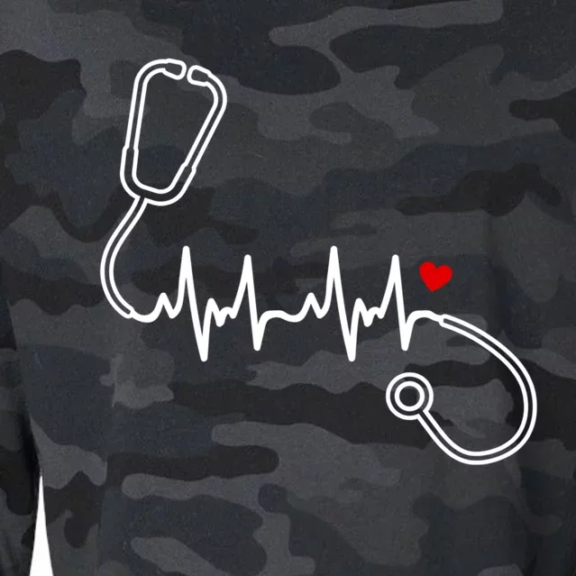 Nurse Heartbeat Clothing Gift Nurse Stethoscope Heart Gift Cropped Pullover Crew