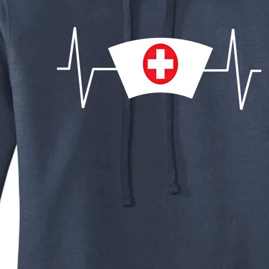 Nurse Hat Cap Heartbeat Ekg Graphic Funny Nursing Funny Gift Women's Pullover Hoodie