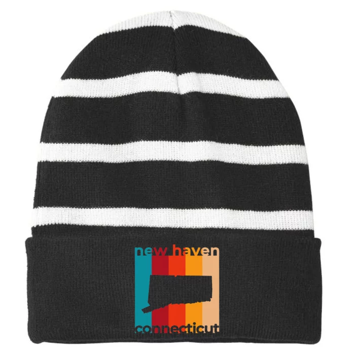 New Haven Connecticut Retro Cutout Ct Souvenir Striped Beanie with Solid Band