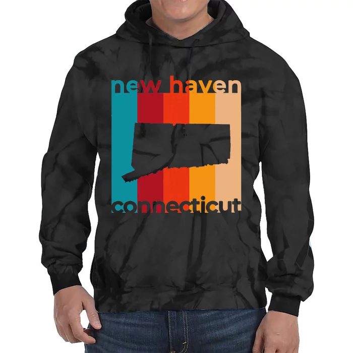 New Haven Connecticut Retro Cutout Ct Souvenir Tie Dye Hoodie