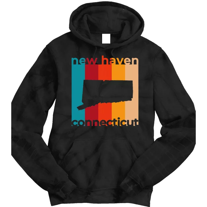 New Haven Connecticut Retro Cutout Ct Souvenir Tie Dye Hoodie