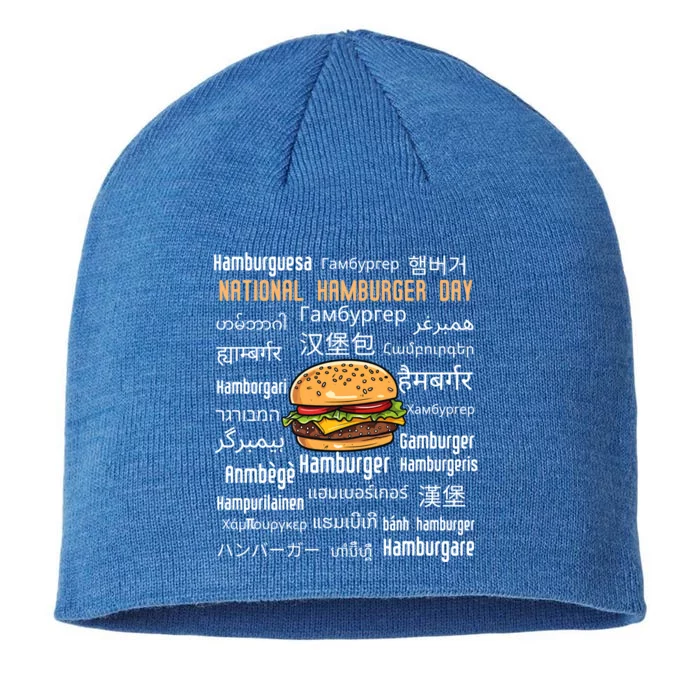 National Hamburger Day American Foods Various Languages Funny Gift 8 1/2in Sustainable Knit Beanie