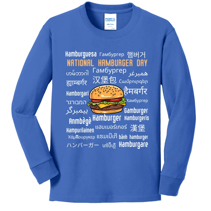 National Hamburger Day American Foods Various Languages Funny Gift Kids Long Sleeve Shirt