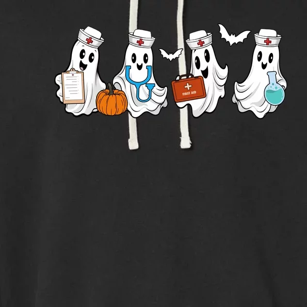 Nurse Halloween Ghost Festive Garment-Dyed Fleece Hoodie