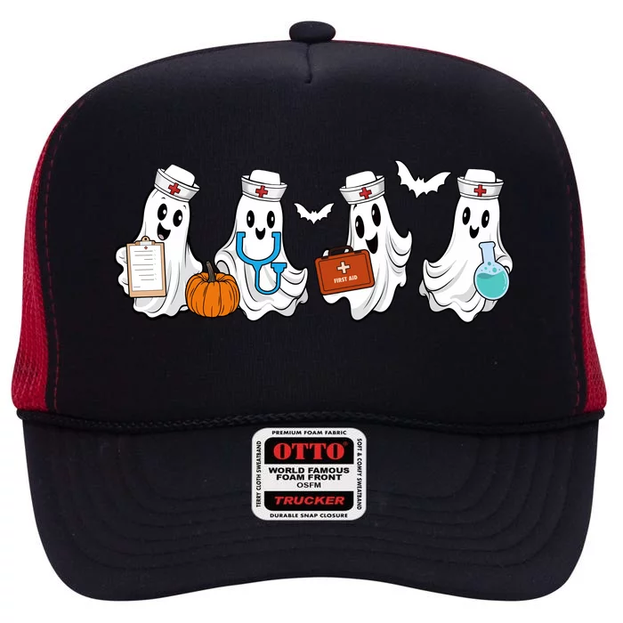 Nurse Halloween Ghost Festive High Crown Mesh Trucker Hat