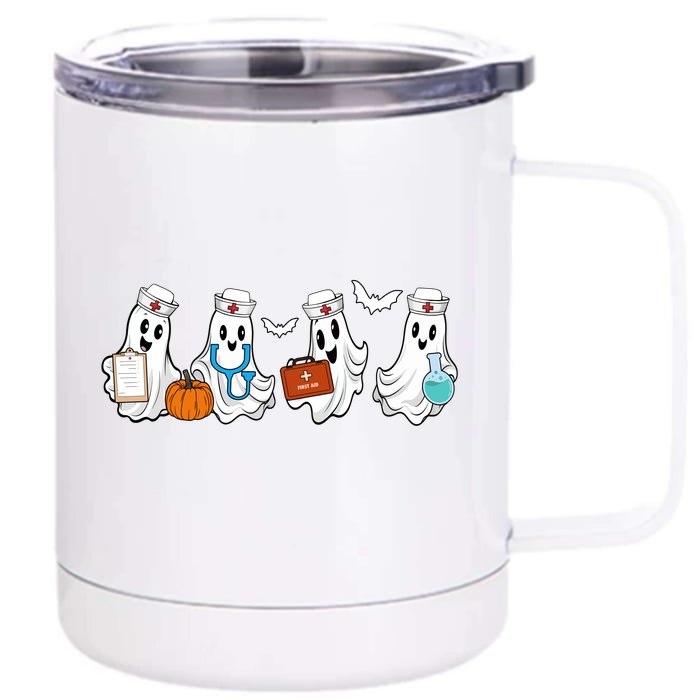 Nurse Halloween Ghost Festive Front & Back 12oz Stainless Steel Tumbler Cup